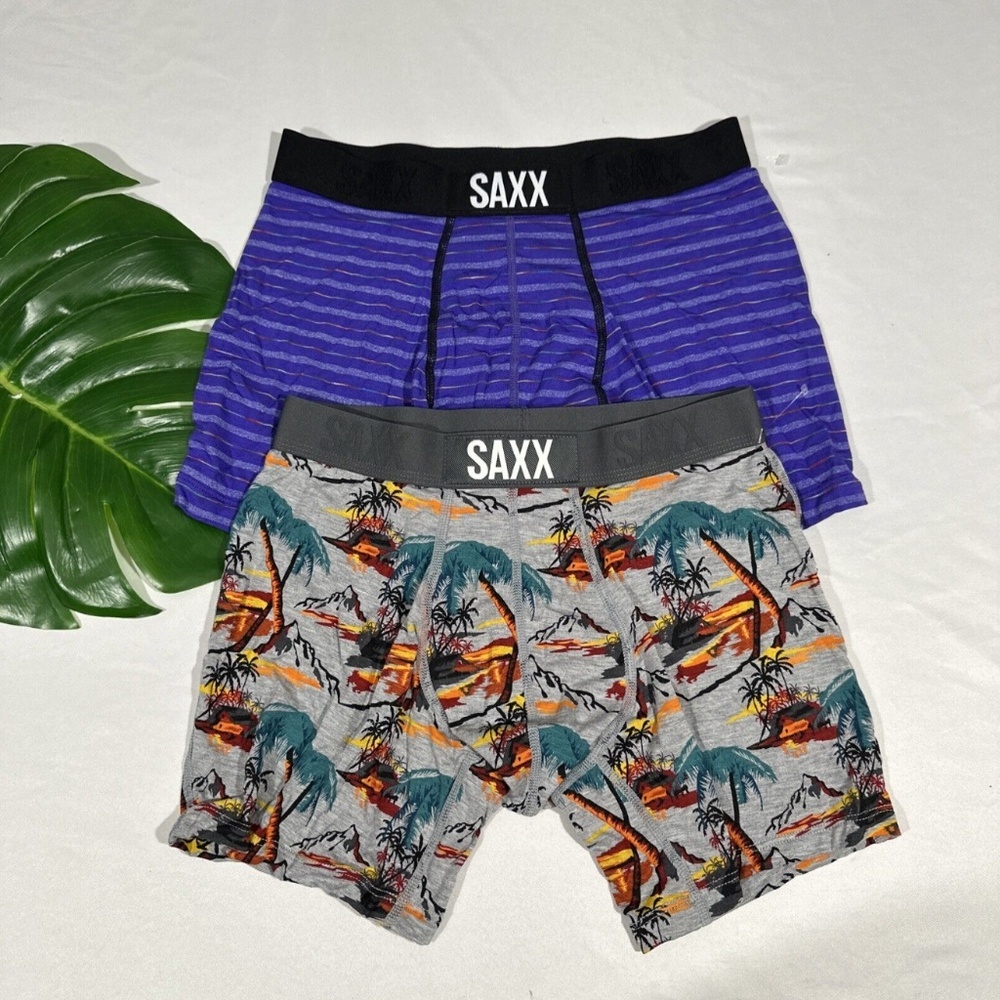 NEW 2PC SAXX [ Small ] Vibe Soft Stretch Boxer Briefs Stripe &‎ Hawaii